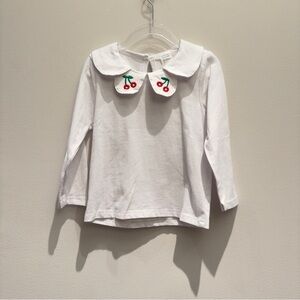 Cherry Embroidered White Kids Long Sleeve Shirt